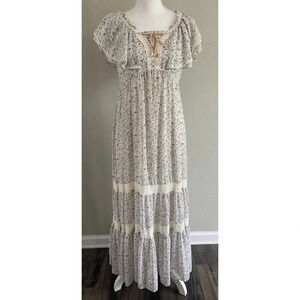 Roem Dress Maxi Cottagecore Cream Teal Orange Floral Small S